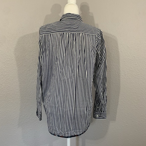 Holding Horses Anthropologie Navy White Striped Floral Button Up Tunic SZ Small - Picture 3 of 10